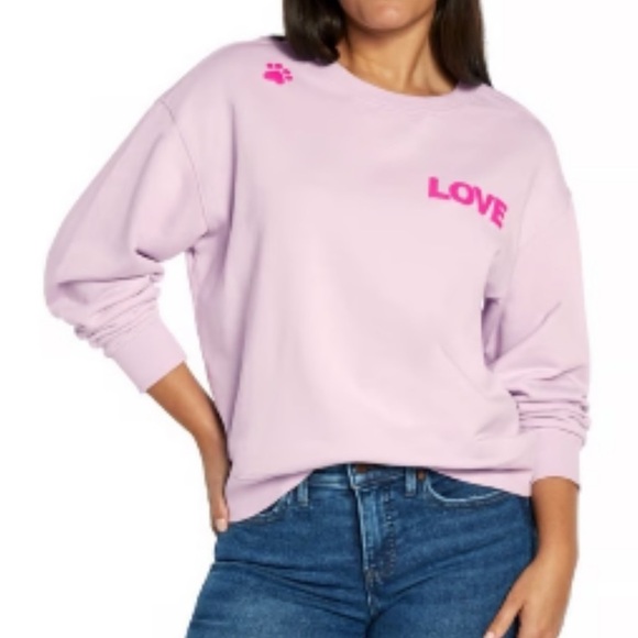 Wildfox Pink & Lilac “DOGS Love Me”Crewneck Sweatshirt, size Large - Picture 2 of 9